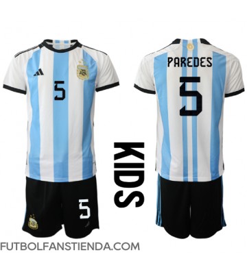 Argentina Leandro Paredes #5 Primera Equipación Niños Mundial 2022 Manga Corta (+ Pantalones cortos)